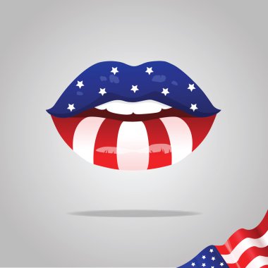 Dudakları ile Amerikan bayrağı.
