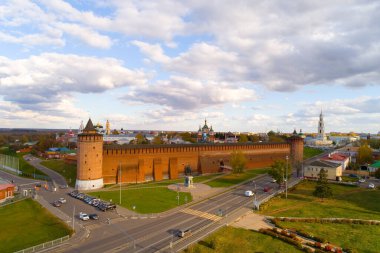 Kolomna 'daki eski Kremlin' in en iyi manzarası. Hava fotoğrafçılığı.