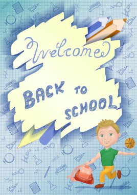 Sevimli çizgi temel sırt çantası ve top ile. Geri okul co