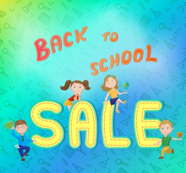 Sevimli çizgi film karakterleri. Geri için okul satış konsepti, afiş