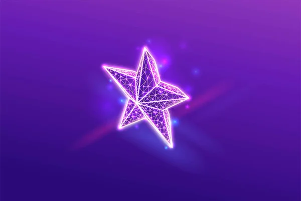 Star 3d isometrisches Neon-Symbol, Wireframe Low-Poly-Symbol mit Licht und Schein, lila abstrakter futuristischer Hintergrund — Stockvektor