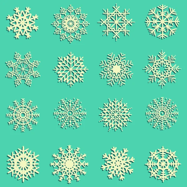 Hermosos copos de nieve iconos — Vector de stock