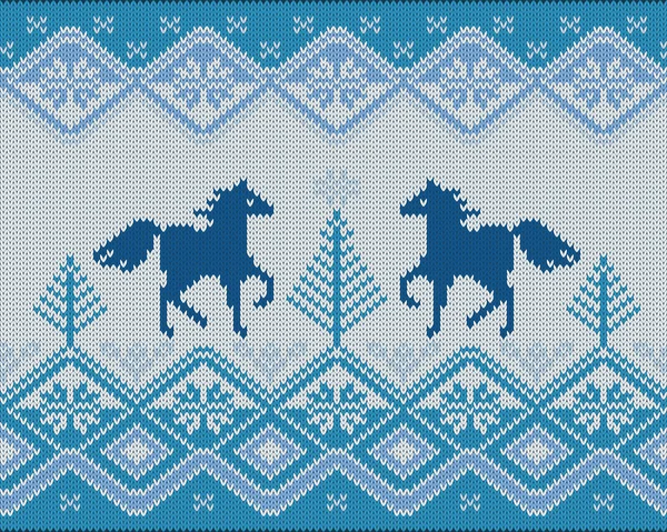 Seamless knitted pattern with horses (5 colors) — Stock Vector