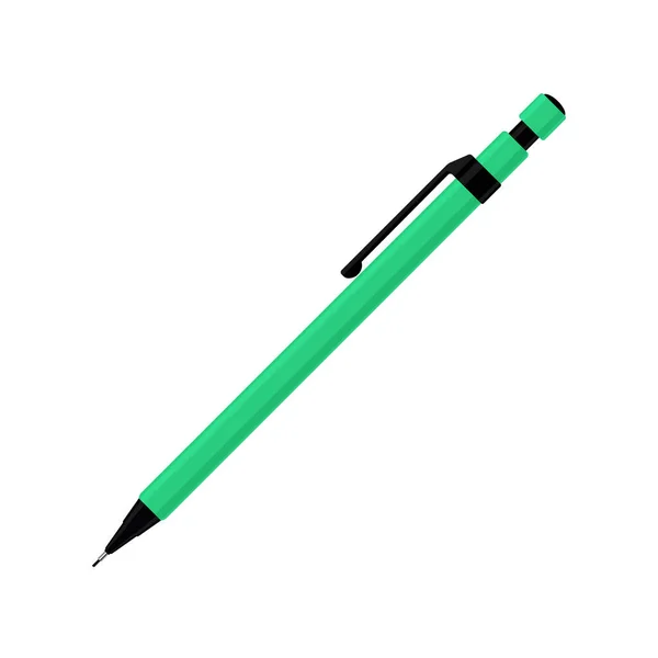 Mechanická tužka v zeleném pouzdře s plastovým víčkem — Stockový vektor