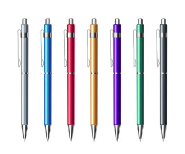 Renkli metalik yay tükenmez kalemler.