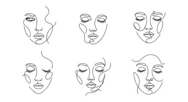 Altı soyut yüz çizgisi sanatının vektör sanatı