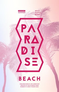 Siluetleri yaz parti poster ile palmiye ağaçları
