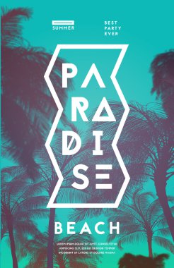 Siluetleri yaz parti poster ile palmiye ağaçları