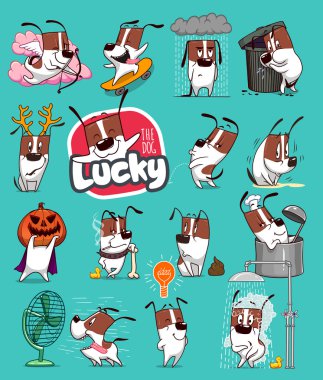 Emoji çizgi köpek Emoticons çıkartma koleksiyonu