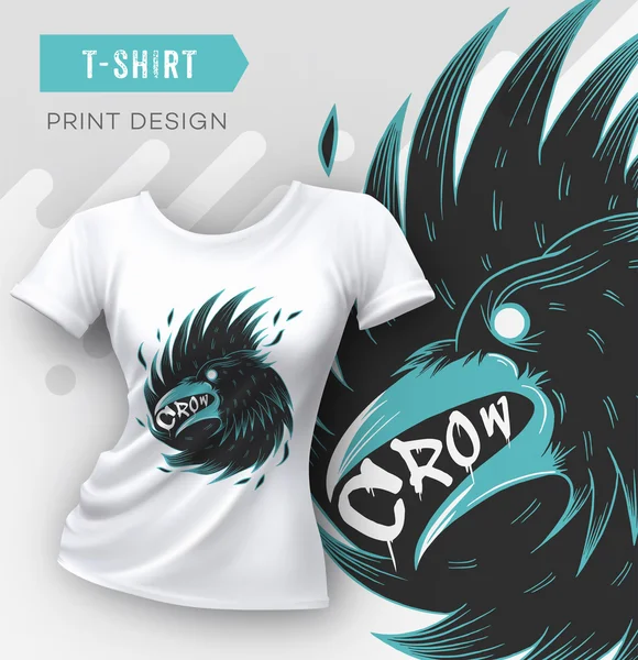 T-shirt astratta dal design moderno con corvo — Vettoriale Stock