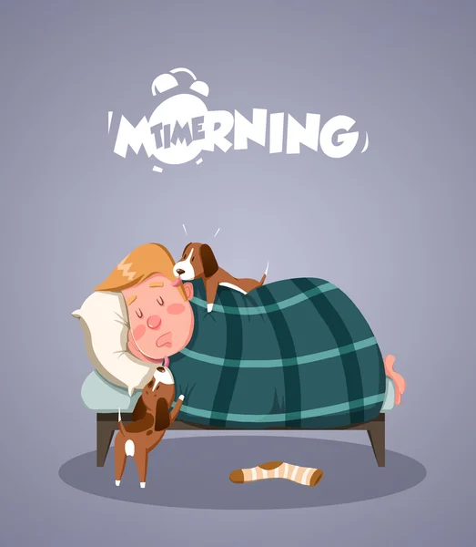 Daily Morning Life. Dogs trying to wake up owner — Stock Vector