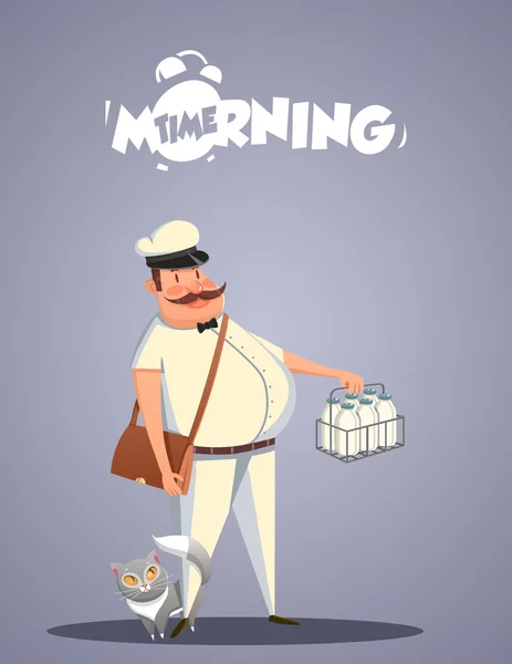 Vida Matinal Diária. Milkman e gato —  Vetores de Stock