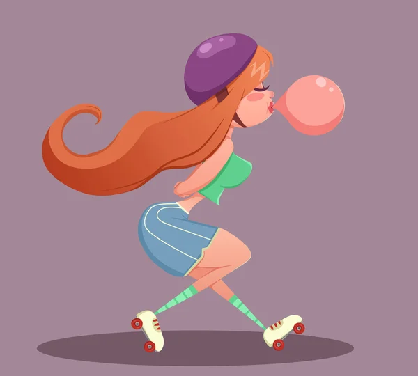 Молода руда дівчина катається на ковзанах — стоковий вектор