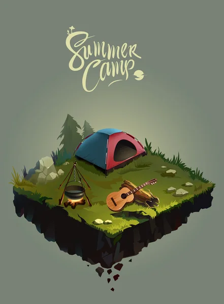 Paisaje natural con campamento de vacaciones — Vector de stock