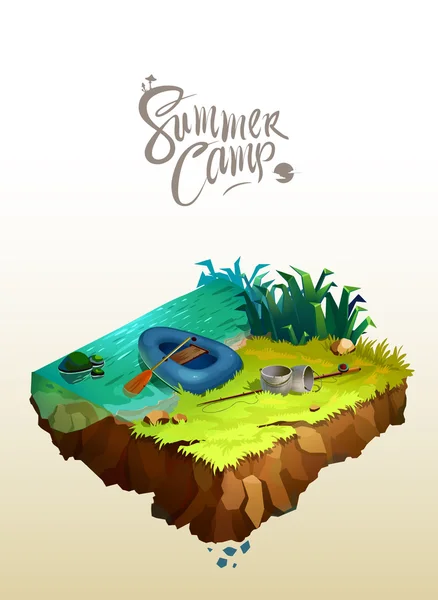 Paisaje natural con campamento de vacaciones — Vector de stock