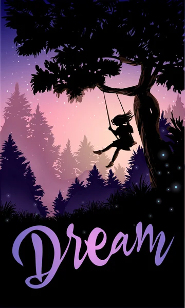 Inspirational poster. Girl on a tree swing — Stock Vector