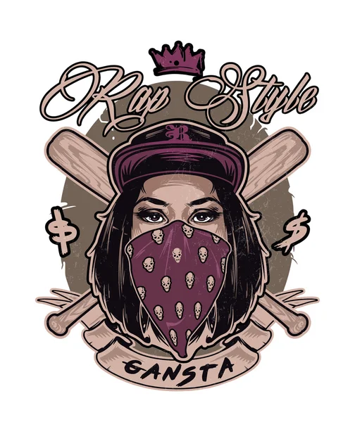 Emblem mit hübschem Hip-Hop-Swag Mädchengesicht — Stockvektor