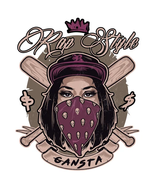 Emblema con bella ragazza hip hop swag faccia — Vettoriale Stock