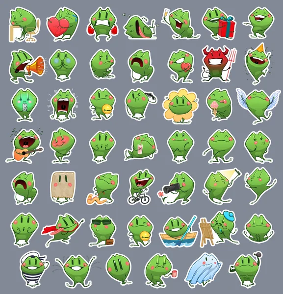 Collection d'émoticônes Emoji grenouille dessin animé — Image vectorielle
