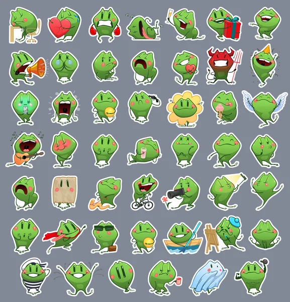 Collectie Emoticon Emoji Cartoon kikker — Stockvector