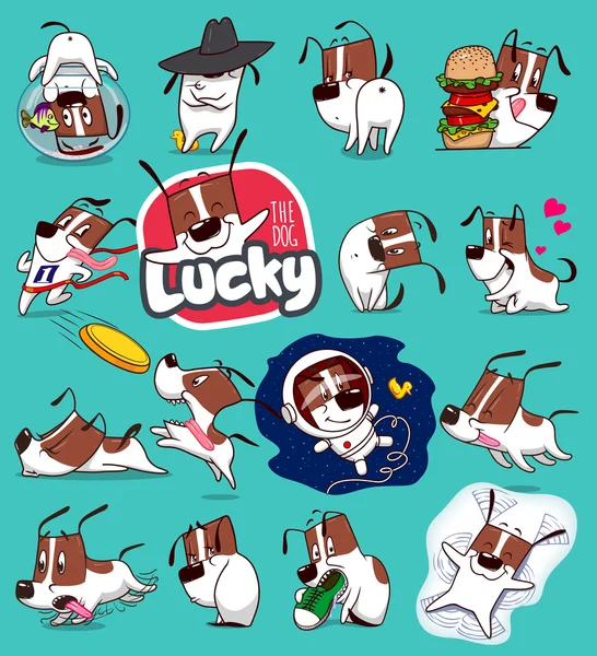 Etiqueta engomada Colección de Emoji Perro de dibujos animados Emoticonos — Vector de stock