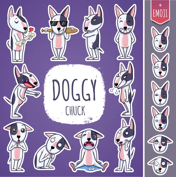 Carácter de perro de dibujos animados. Pegatinas emoticones — Archivo Imágenes Vectoriales