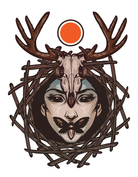 Trendy emblem with evil girl face — Stock Illustration Trendy emblem with evil girl face Royalty Free Stock Illustrations