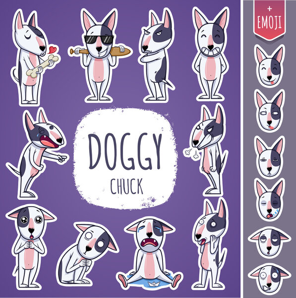 Cartoon Dog Character. Emoticon Stickers — Stock Vector