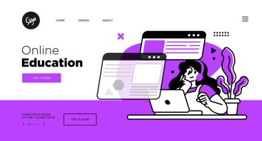 Online Eğitim Konsepti. Eğitim kursları için web sayfası şablonları. Taslak vektör biçimi.
