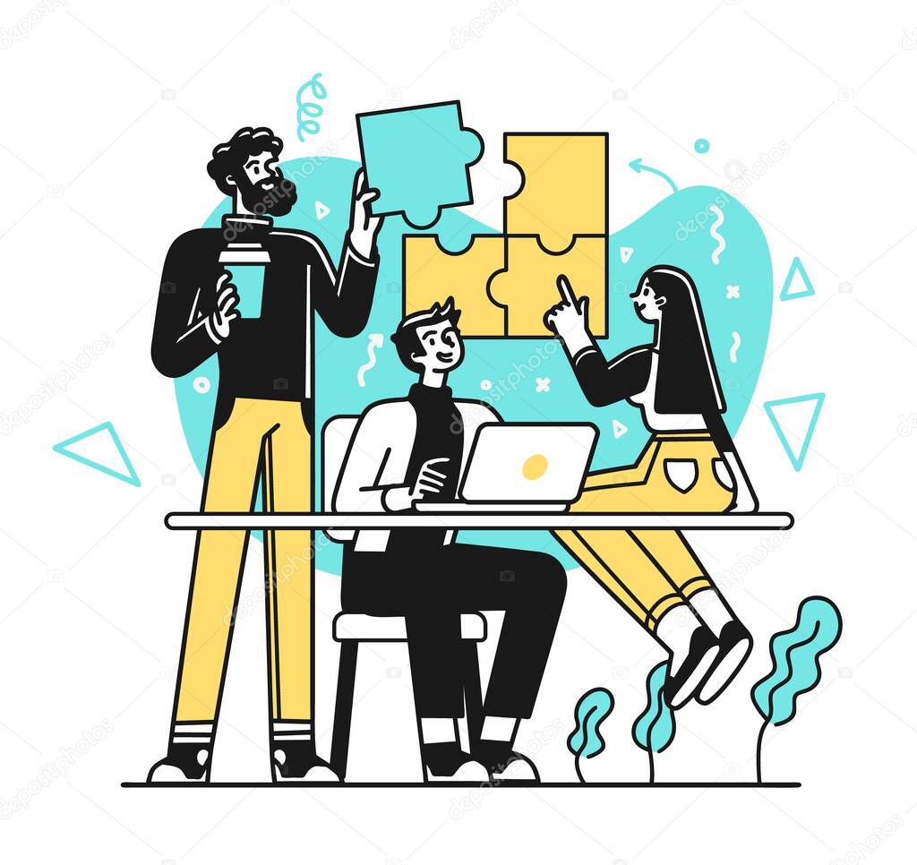 Portrait of creative business team standing together. Succesfull Team concept illustration. Modern outline style