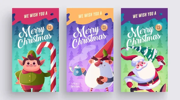 Conjunto Feliz Natal Feliz Ano Novo Cartões Saudação Design Com —  Vetores de Stock
