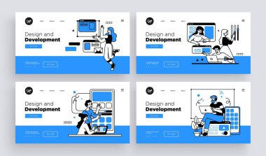 Geliştirme ve programlama teknolojileri konsepti. Modern taslak vektör çizimleri olan web sayfası şablonları koleksiyonu.