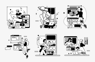 Geliştirme ve programlama teknolojileri çizimleri. Taslak vektör biçimi.