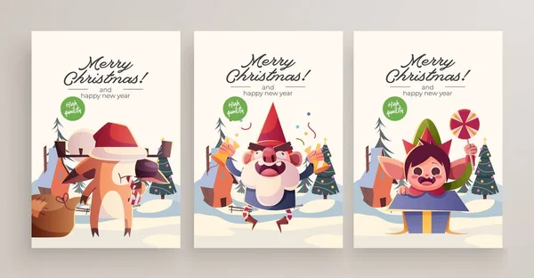 Año Nuevo 2020 Colección Tarjetas Felicitación Navidad Lindo Vacaciones Temáticas — Vector de stock