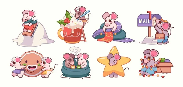 Vector Illustration Cartoon Mice Symbol Chinese New Year 2020 Mice — Stock Vector