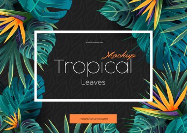 Orman bitkileriyle parlak bir tropikal arka plan. Tropikal yapraklı egzotik desen