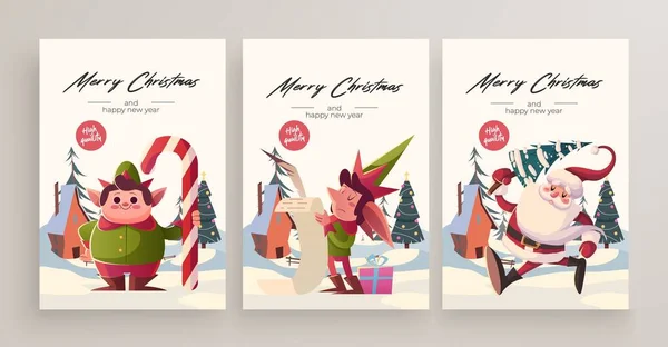Ano Novo 2020 Natal Coleção Cartão Saudação Feriado Bonito Temático — Vetor de Stock