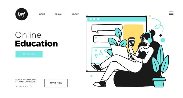 Conceito Educação Online Modelos Página Web Para Cursos Educação Esboço —  Vetores de Stock