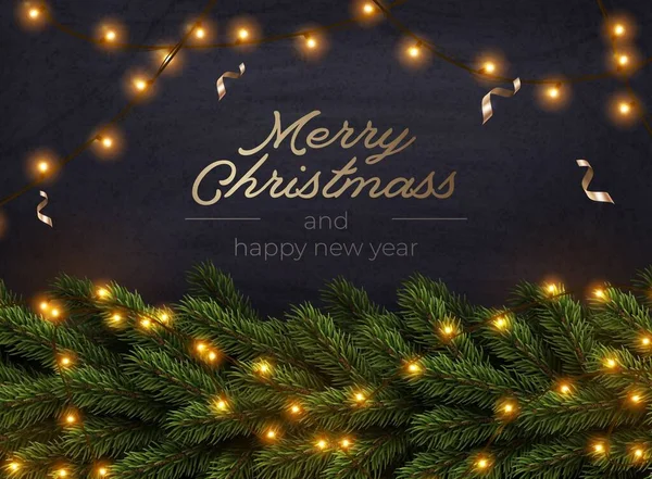 Veselé Vánoční Pozdrav Prapor Chrirstmas Výzdoba Jedle Větvičky Konfety Vektorové Royalty Free Stock Ilustrace
