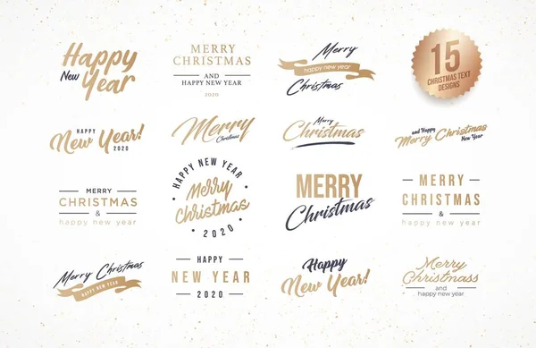 Veselé Vánoce Šťastný Nový Rok 2020 Typografie Set Kolekce Emblémů Royalty Free Stock Vektory