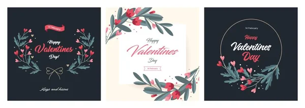 Набор Шаблонов Открыток Дню Святого Валентина Модный Цветочный Стиль Векторный Лицензионные Стоковые Векторы