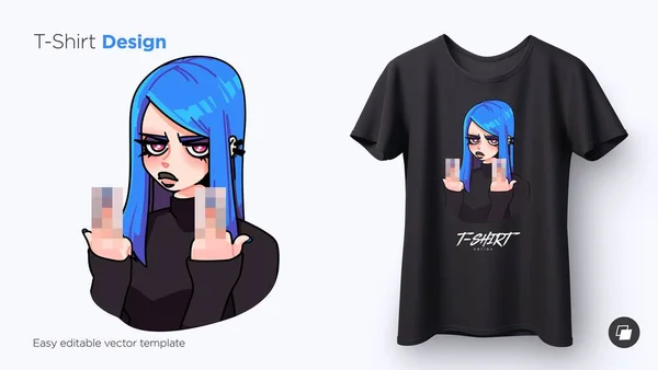 Shirt Design Angry Cool Girl Girl Showing Her Middle Fingers Stock Illustration