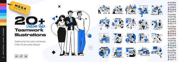 Business Teamwork Illustrationer Mega Inspelning Insamling Scener Med Män Och Royaltyfria illustrationer