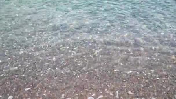 Καθαρό θαλασσινό νερό κοντά στην ακτή. surf στην παραλία — Αρχείο Βίντεο