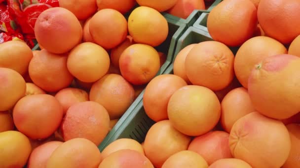 Крупный план грейпфрута на полке супермаркета — стоковое видео
