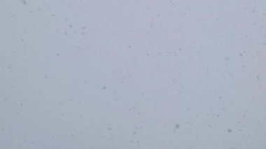 Kış gökyüzünün arka planında kar taneleri