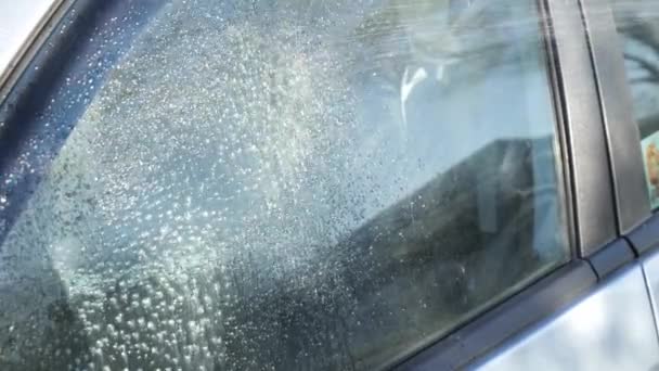 Πλύσιμο αυτοκινήτων. ο οδηγός πλένει το αυτοκίνητο — Αρχείο Βίντεο