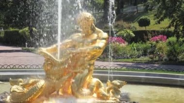 SAINT-PETERSBURG, RUSSIA HAZİRAN 2021: Peterhof 'daki kraliyet çeşmeleri