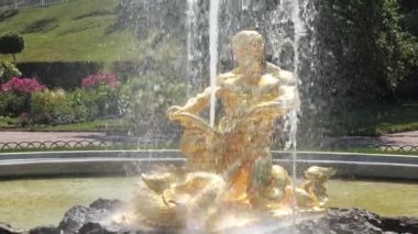 SAINT-PETERSBURG, RUSSIA HAZİRAN 2021: Peterhof 'daki kraliyet çeşmeleri