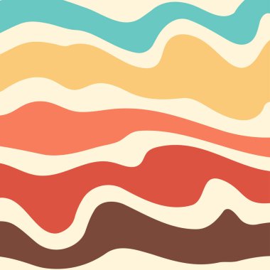   70 'lerin retro tasarımından esinlenmiş dalgalı çizgileri olan harika soyut bir arka plan. Eski posterler, tekstil, duvar kağıtları, ambalaj kağıtları ve sosyal medya şablonları için mükemmel..